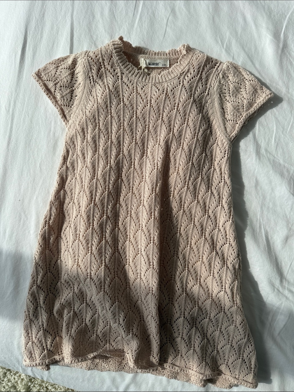 Girls' Knit Short-Sleeve Dress in Light Beige